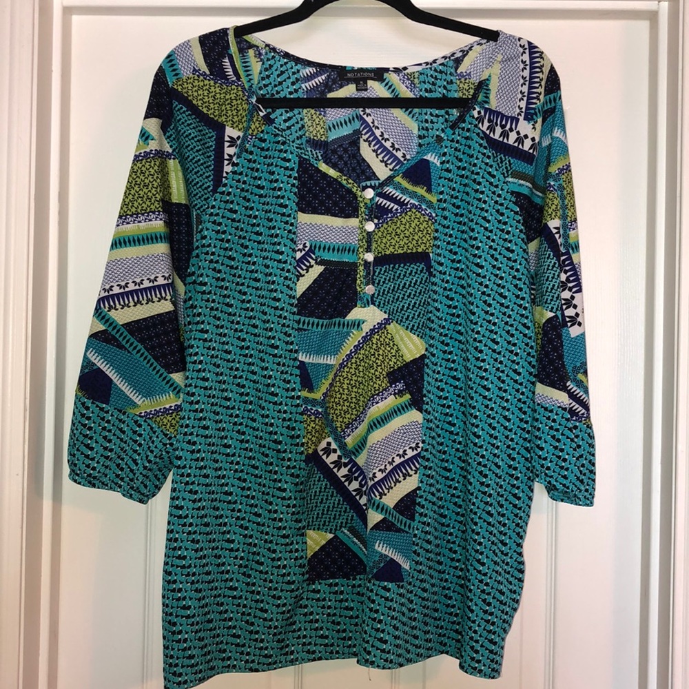Notations Blouse XL Abstract Blue Pattern